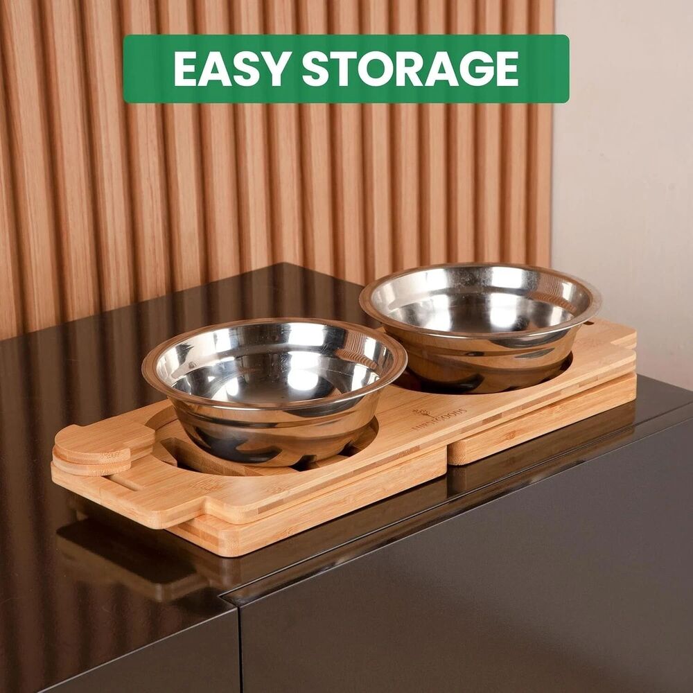 Bamboo Elevated Dog Bowl Stand with Stainless Steel Bowls - Picture 7 of 7